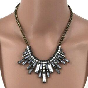 Bib Style Statement Necklace Gold Tone Faux Pearl Detail Adjustable Length